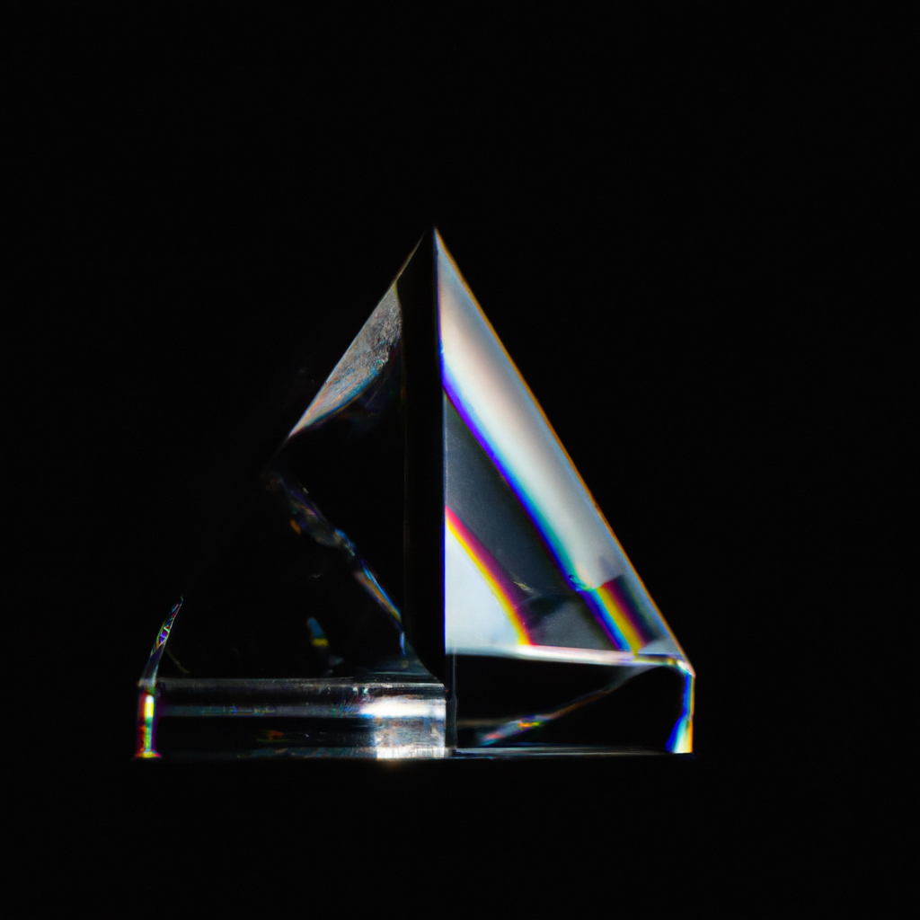 Prisma de vidrio refractando luz en fondo negro, macro ultra detallado